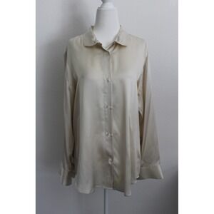 Kal Rieman Women's 100% Silk Button Down Blouse Champagne Cream Size 12